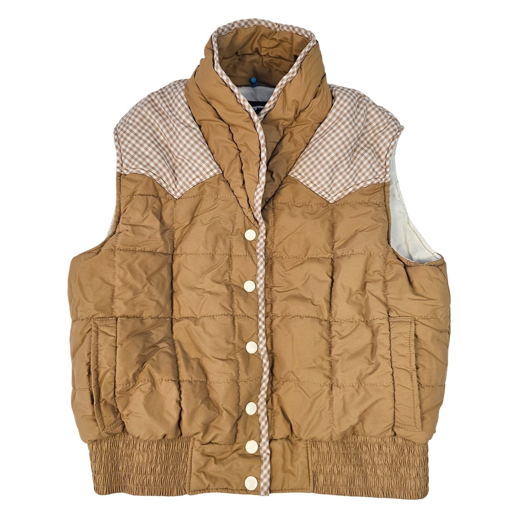 Vintage Miller Outerwear Denver Colorado Western Puffer Vest Tan Gingham Large